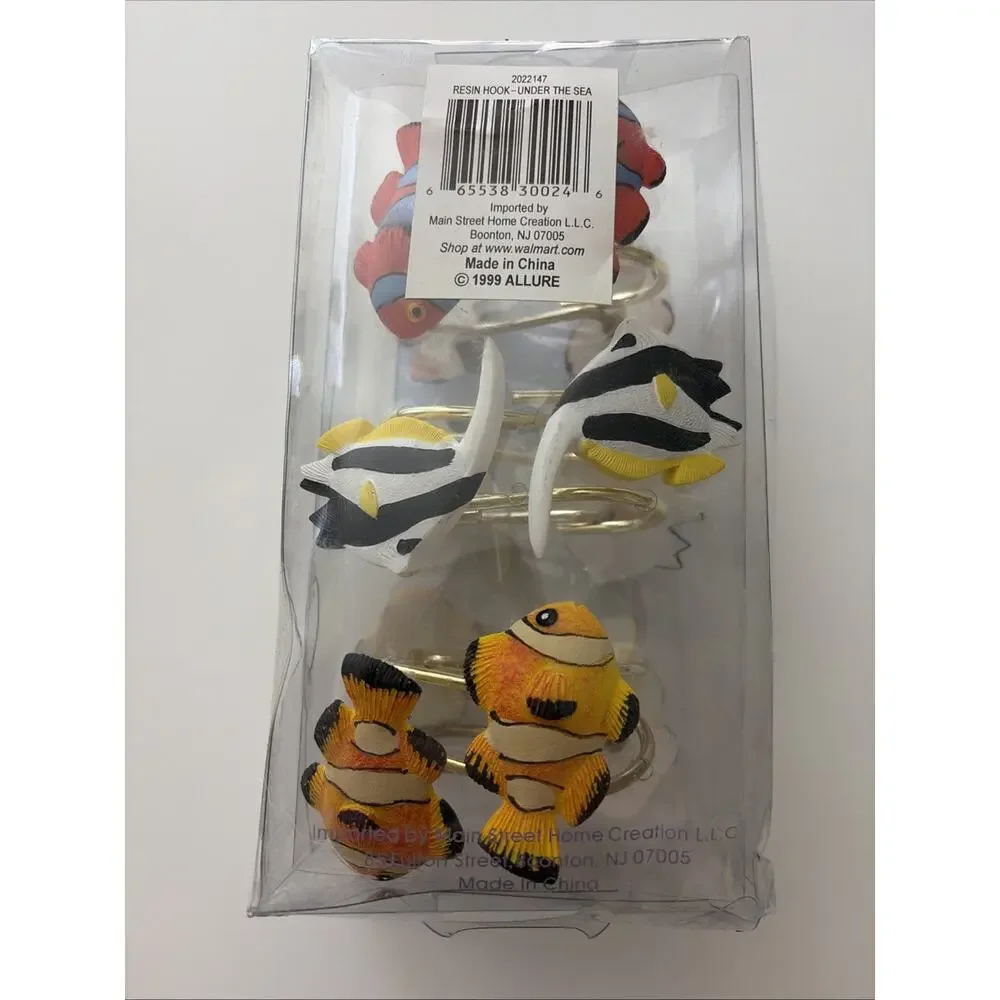 Vintage Jubilee Under The Sea Fish Decorative Resin Shower Curtain Hooks 12 pc